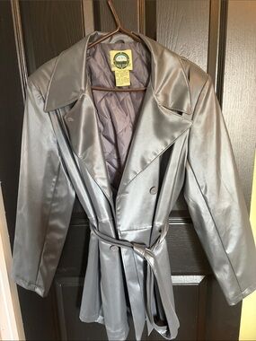 Sleek Silver Trench Coat with Belt
